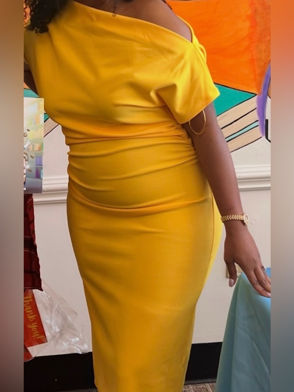 Yellow Drop Shoulder Women’s Dress - Picture 4 of 4